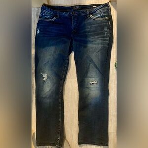 Silver Jeans Women's Skinny Dark Blue Distressed Jeans Size 20